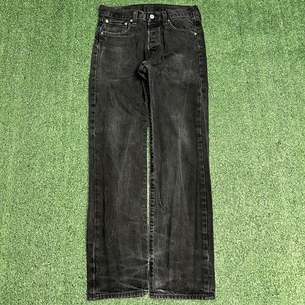 Levis 501 Jeans Men 30x32 Faded Black Regular Straight Dark Wash Button Fly Pant